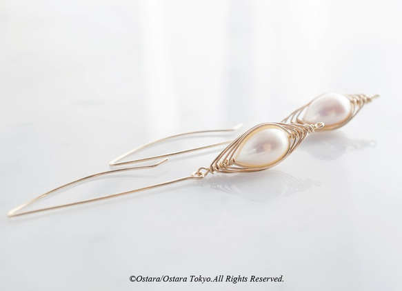 [Tsubomi] 14KGF 葉子鉤耳環“白珍珠” 第1張的照片
