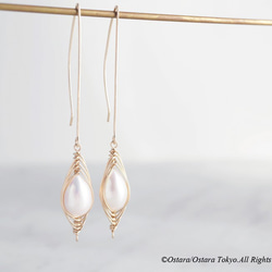 【Tsubomi】14KGF Leaf Hook Earrings,"White Pearl" 4枚目の画像