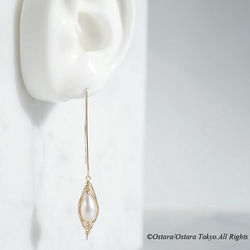 【Tsubomi】14KGF Leaf Hook Earrings,"White Pearl" 5枚目の画像