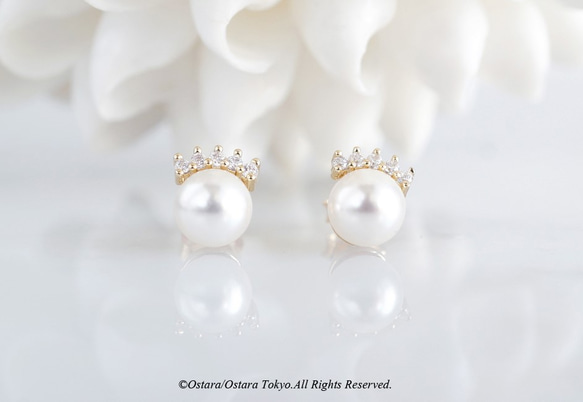 2way Cubic Zirconia Tiara Stud Earrings,Swarovski Pearl 5枚目の画像