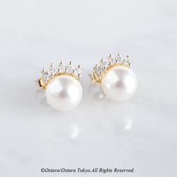 2way Cubic Zirconia Tiara Stud Earrings,Swarovski Pearl 4枚目の画像