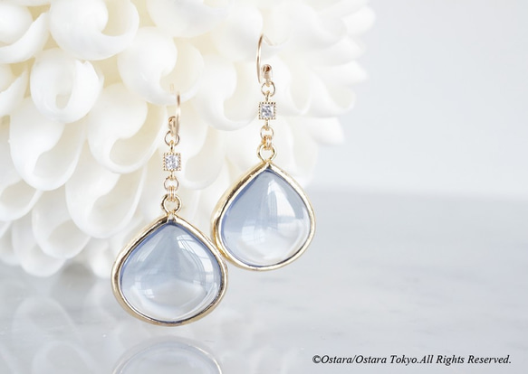 【14KGF】GlossyTeardrop Glass,CZ Earrings-Provence Lavender- 2枚目の画像