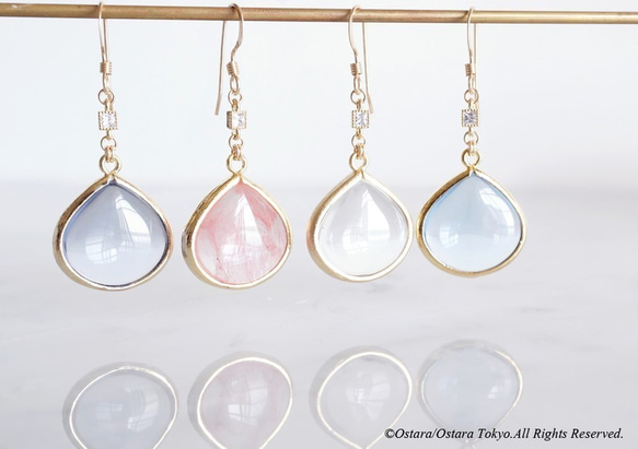 【14KGF】GlossyTeardrop Glass,CZ Earrings-Provence Lavender- 5枚目の画像