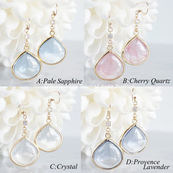 【14KGF】GlossyTeardrop Glass,CZ Earrings-Provence Lavender- 6枚目の画像