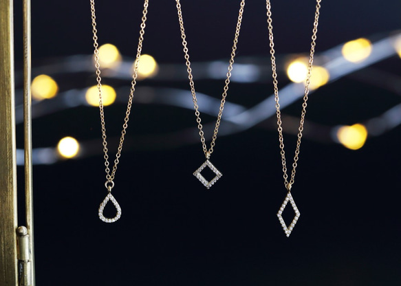 【14KGF】Necklace,Tiny CZ-Square- 9枚目の画像