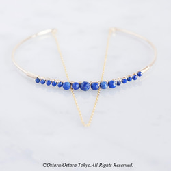 【14KGF】Hammered Open Chain Wire Bangle-Lapis Lazuli- 2枚目の画像