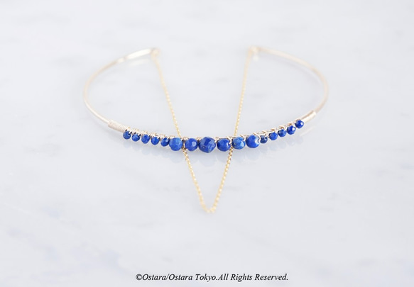 【14KGF】Hammered Open Chain Wire Bangle-Lapis Lazuli- 2枚目の画像