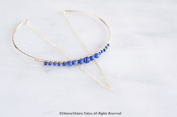 【14KGF】Hammered Open Chain Wire Bangle-Lapis Lazuli- 3枚目の画像