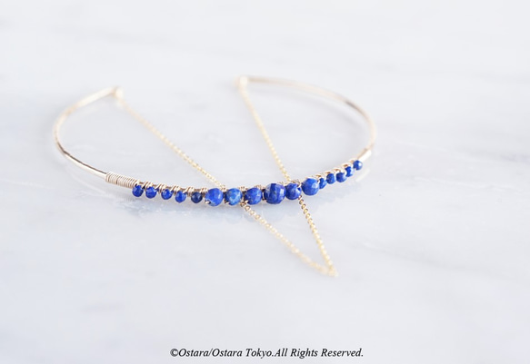 【14KGF】Hammered Open Chain Wire Bangle-Lapis Lazuli- 1枚目の画像