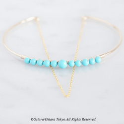 【14KGF】Hammered Open Chain Wire Bangle-Turquoise- 2枚目の画像