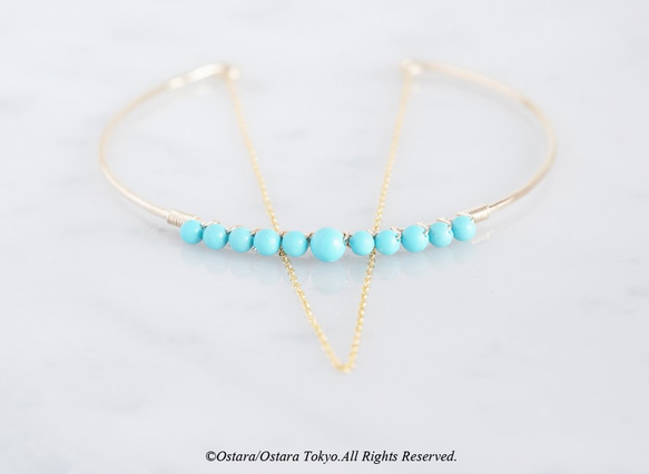 【14KGF】Hammered Open Chain Wire Bangle-Turquoise- 2枚目の画像