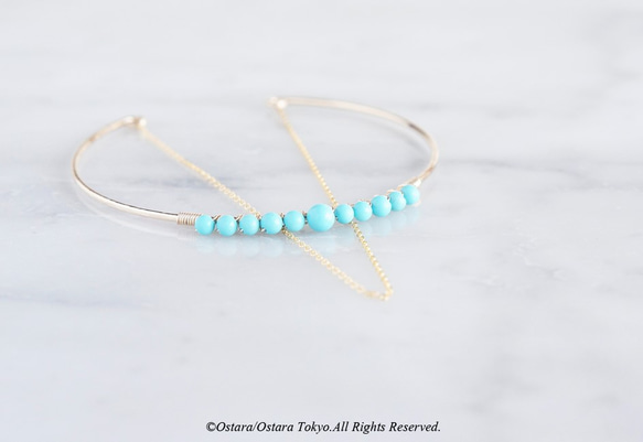 【14KGF】Hammered Open Chain Wire Bangle-Turquoise- 1枚目の画像