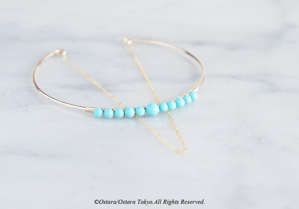 【14KGF】Hammered Open Chain Wire Bangle-Turquoise- 3枚目の画像