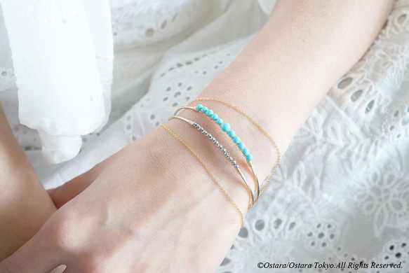 【14KGF】Hammered Open Chain Wire Bangle-Turquoise- 4枚目の画像