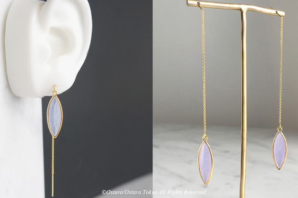 【14KGF】Ear Thread Earrings,Light Blue Grey～Lavender Opal 4枚目の画像