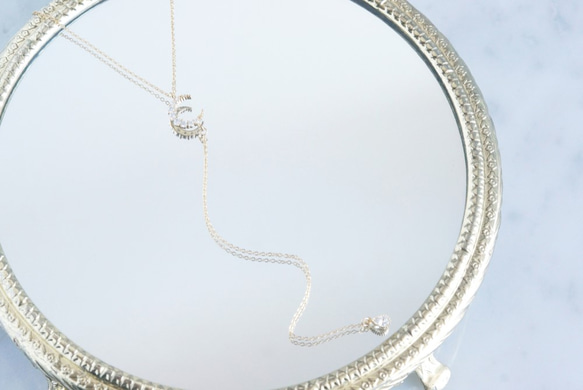 【14KGF】Simple Crescent Moon CZ Y-Necklace 2枚目の画像