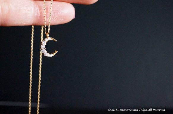 【14KGF】Simple Crescent Moon CZ Y-Necklace 4枚目の画像