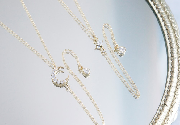 【14KGF】Simple Crescent Moon CZ Y-Necklace 6枚目の画像