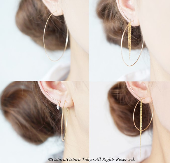 【Minimalism】14KGF Hammered Hoop Earrings[4cm/5cm/6cm] 8枚目の画像
