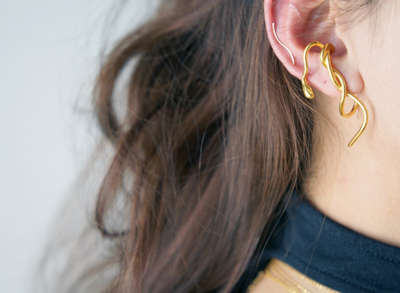 【Minimalism】14KGF Hammered Ear Climber-Long Fringe- 7枚目の画像