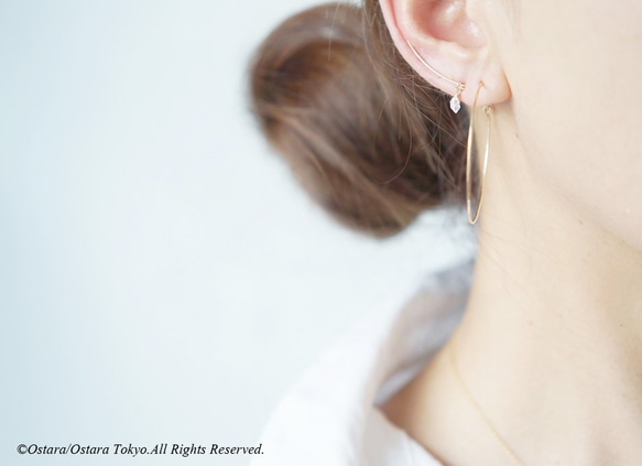 【Minimalism】14KGF Hammered Ear Climber-Gemstone,NY Herkimerd 5枚目の画像