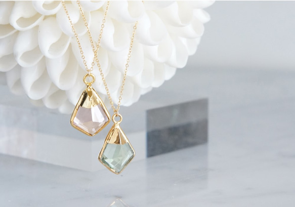 【14KGF】 Necklace,Green Amethyst Quartz/Morganite Quartz 2枚目の画像