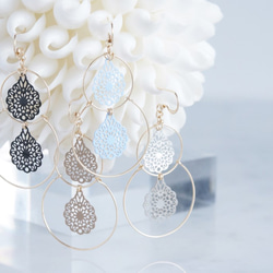 【14KGF】Double Hoop Earrings,French Filigree 2枚目の画像