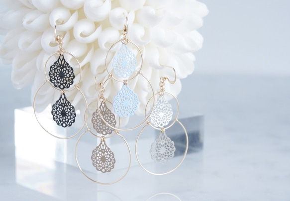 【14KGF】Double Hoop Earrings,French Filigree 2枚目の画像