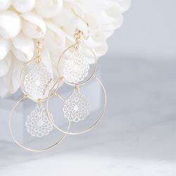 【14KGF】Double Hoop Earrings,French Filigree 3枚目の画像