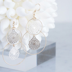 【14KGF】Double Hoop Earrings,French Filigree 4枚目の画像