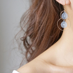 【14KGF】Double Hoop Earrings,French Filigree 1枚目の画像