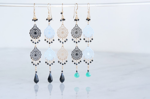 【14KGF】Long Dangle Earrings,French Filigree 3枚目の画像