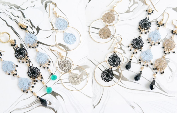 【14KGF】Long Dangle Earrings,French Filigree 8枚目の画像