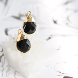 【14KGF】Earrings,Gemstone,Pear-Shaped Black Onyx 1枚目の画像