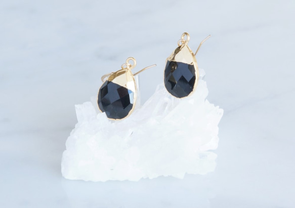【14KGF】Earrings,Gemstone,Pear-Shaped Black Onyx 3枚目の画像
