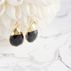 【14KGF】Earrings,Gemstone,Pear-Shaped Black Onyx 4枚目の画像