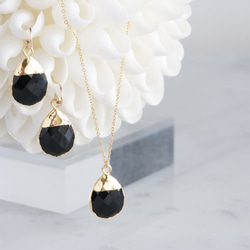 【14KGF】Earrings,Gemstone,Pear-Shaped Black Onyx 8枚目の画像