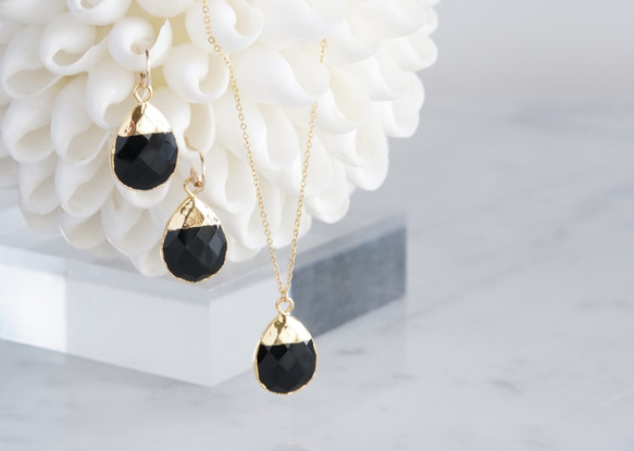 【14KGF】Earrings,Gemstone,Pear-Shaped Black Onyx 8枚目の画像