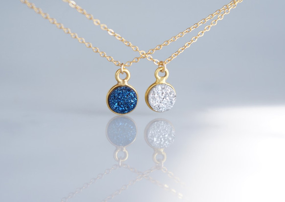 【14KGF】Necklace,Gemstone,Tiny Druzy[Silver/Royal Blue] 3枚目の画像