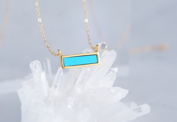 【14KGF】Necklace,Gemstone,Blue Turquoise Tiny Rectangle Bar 2枚目の画像