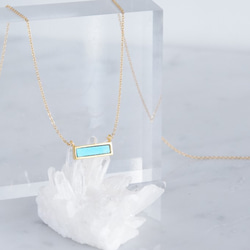 【14KGF】Necklace,Gemstone,Blue Turquoise Tiny Rectangle Bar 3枚目の画像