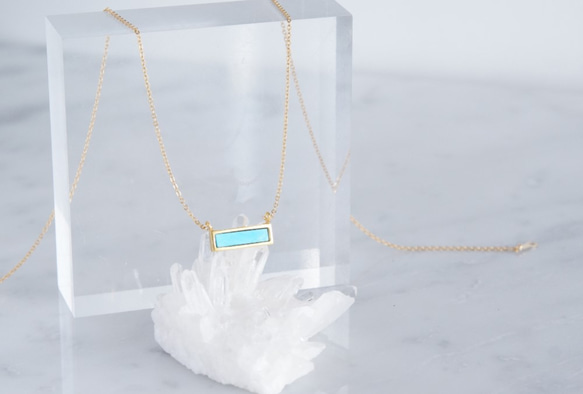 【14KGF】Necklace,Gemstone,Blue Turquoise Tiny Rectangle Bar 3枚目の画像