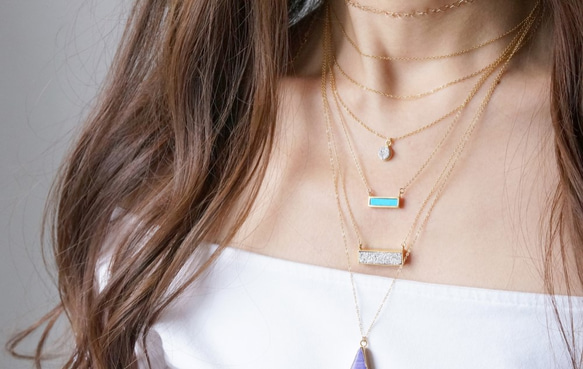 【14KGF】Necklace,Gemstone,Blue Turquoise Tiny Rectangle Bar 4枚目の画像