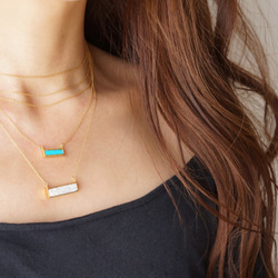 【14KGF】Necklace,Gemstone,Blue Turquoise Tiny Rectangle Bar 5枚目の画像