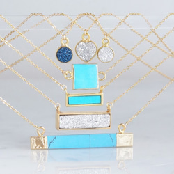 【14KGF】Necklace,Gemstone,Blue Turquoise Tiny Rectangle Bar 6枚目の画像