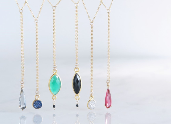 [Gold Vermeil/Gemstone] 14KGF Lariat Y Choker 項鍊- 第1張的照片