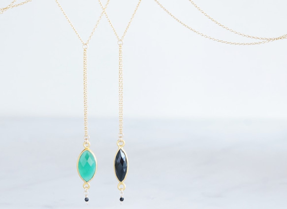 【Gold Vermeil/Gemstone】14KGF Lariat Y Choker Necklace- 2枚目の画像