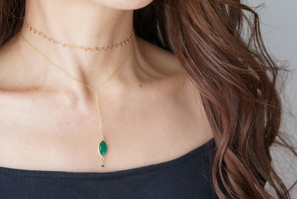 【Gold Vermeil/Gemstone】14KGF Lariat Y Choker Necklace- 4枚目の画像