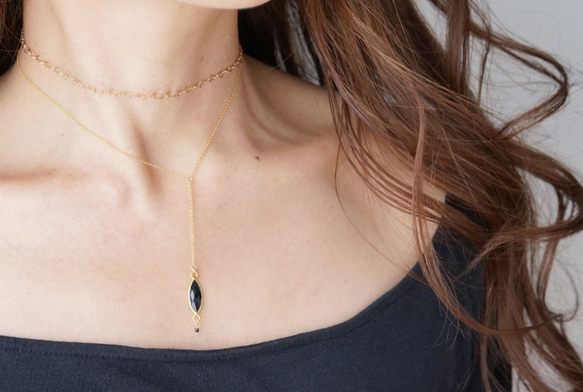 【Gold Vermeil/Gemstone】14KGF Lariat Y Choker Necklace- 5枚目の画像