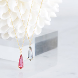 【14KGF】Necklace,Thin Teardrop -Ruby/Grey/Black/Crystal- 2枚目の画像